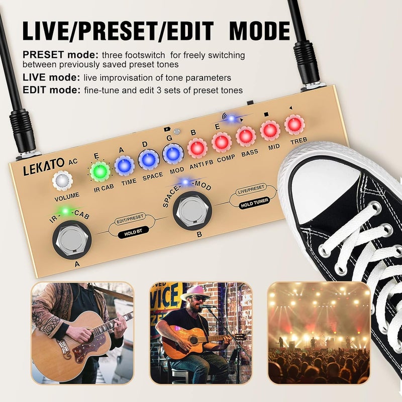 LEKATO Multi Effects Pedal for Acoustic Guitar, with IR Loading 9 AMP Models, Acoustic Multi Effects Processor, Bluetooth 5.0,Recording, Built-in Battery - Image 4